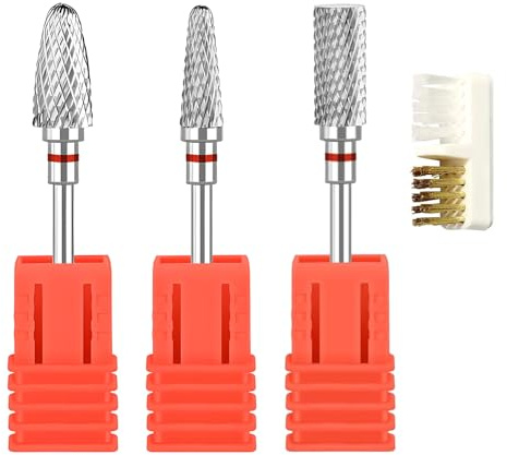 SHYSBV Set di 3 punte per fresa per unghie, punte professionali in metallo duro per la cura delle unghie, per la rimozione di gel e unghie acriliche, con spazzola