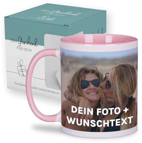 Personalisierte Tasse | personalisiert mit Foto oder Text | Tasse mit Bild | Geschenkidee | Fototasse | Bürotasse oder für Zuhause | Spülmaschinenfest | Rosa mit Geschenkkarton Geschenk