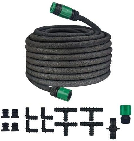 Tuyau d'arrosage poreux pour jardin – 3 en 1 irrigation goutte à goutte/trempage/arrosage, système d'irrigation efficace pour pelouses, parterres de fleurs, plantes de terrasse (50 m)