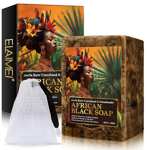African Black Soap, Pure Handmade Organic Soap, Natural Soap Bar For Face & Body - Deep Cleansing, Acne Treatment, Exfoliating & Moisturising For Clear, Smooth Skin