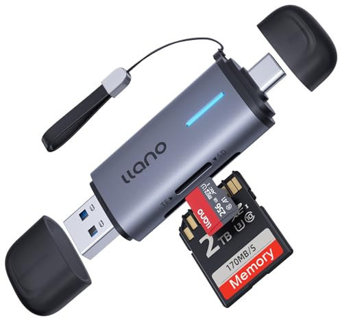 llano Micro SD Card Reader, 2 in 1 USB C 3.0 SD Card Reader Dual Slots Card Adapter, Memory Card Reader for MicroSD, SDHC, SDXC, Compatible with iPhone 17/16/15, MacBook, iPad, Android, Computer