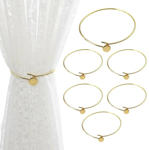 Vauki Lot de 6 embrasses de rideaux dorées en métal - Embrasses décoratives pour rideaux - Décoration de chambre à coucher pour salon, chambre à coucher, bureau