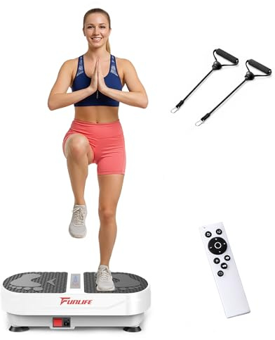 Funlife Placa vibratoria de 120 kg, 180 niveles, 5 programas y manual, bluetooth y altavoz, placa de fitness con cuerdas de entrenamiento para entrenamiento de cuerpo entero