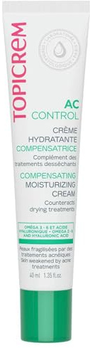 Topicrem - AC Crème Hydratante Compensatrice pour Peaux Sensibles et Fragilisées par des Traitements Acnéiques, Adultes et Adolescents - Hydrate 24h, Apaise la Peau - Fabrication Française - 40 ml