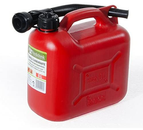 VERDELOOK | Tanica in plastica Rossa per Carburante con Boccaglio, Capienza 5 Litri