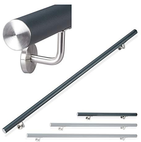 Relaxdays 10026021_631 Rampe, main courante ronde, Escalier Aluminium 100 cm, intérieur métal, Ø 42mm, anthracite, inox, 12 x 100 x 8 cm