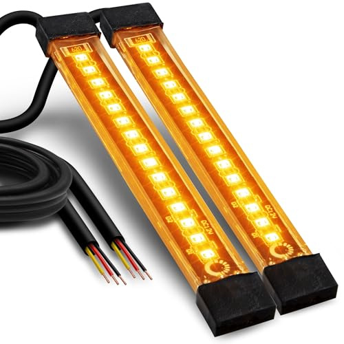 True Mods 2pc 5 Amber LED Motorcycle Running & Turn Signal Tail Light Strip Kit [Waterproof] [Single Row] [50% DRL] [100% Blinker] Self Adhesive Surface Mount Flexible Front Fork Lamp for ATV Bike