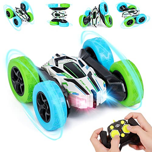 Thedttoy Remote Control Car 360° Double Side Flips RC Stunt Car, 2.4Ghz 4WD High Speed Off Road Toy for 3-12 Years Old Boys & Girls, Rechargeable Radio Control Truck (White)