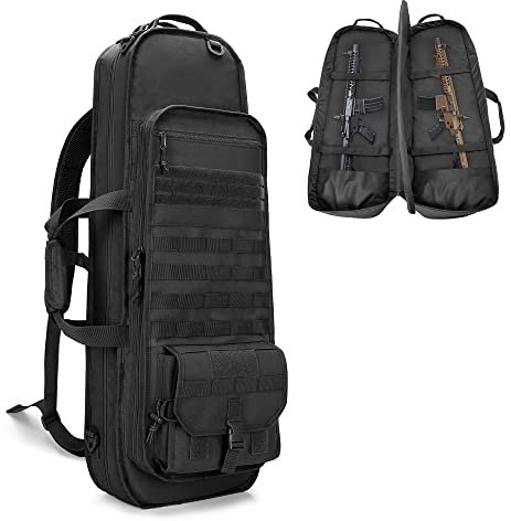 GOBUROS Tactical Rifle Bag Rucksack für 81CM Gewehre, weicher Gewehrkoffer mit 3 Magazinhaltern, gepolsterten Schultergurten, abschließbarem Reißverschluss und Molle-System für Jagd und Schießen