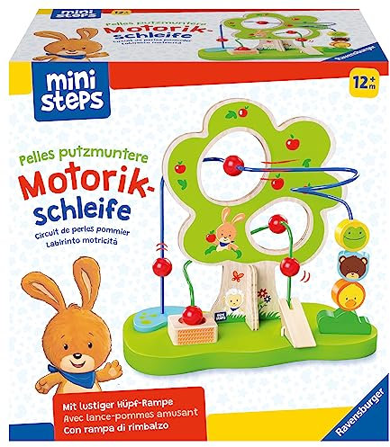 Ravensburger ministeps 4579 Pelles putzmuntere Motorikschleife, fantasievolles Motorikspielzeug aus Holz, mit 2 Drahtschleifen, Baby-Spielzeug ab 1 Jahr