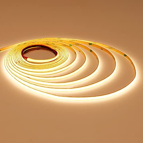 TOPAI 12V COB LED Streifen 5M Warmweiß, Schmal 5mm Breit LED Strip 3000K Selbstklebend 400LED/M CRI>90, Nicht Wasserdicht Flexibles Schneidbar für Innenbereich Heim Küche Deko DIY