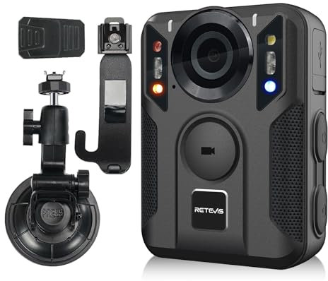 Retevis RT79 Body Camera, Fotocamera Corpo 128G con GPS, 2K/4K, 2400 mAh, Type-C, Ventosa Macchina, Videoregistratore Wireless Portatile Audio e Visione Notturna per Sicurezza (Nero, 1Pezzi)