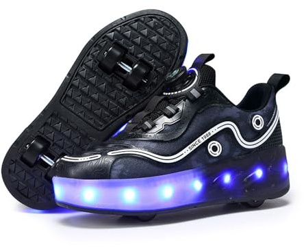 ENEN Chaussure a Roulette Lumière LED, Chaussures a roulettes Retractable Garçons Basket Roulette pour Enfant Fille, Roller 4 Roues Déformable Adolescents pour Intérieur Extérieur 30 EU