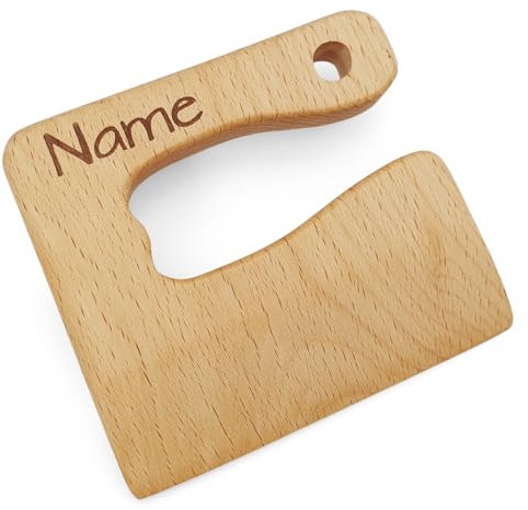 HOLZ Kindermesser personalisiert mit Lasergravur Namen | Sicher Obst & Gemüse schneiden | Mädchen & Jungen Lernspielzeug als Geschenk für Kindergarten, Geburtstag, Taufe | Montessori Messer ab 2 Jahre