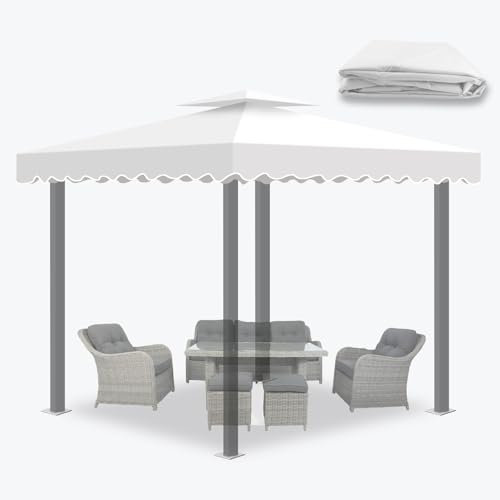 Toile pour Pergola 3x3m, Imperméable Toit de Rechange avec 2 Étages pour Pavillon/Tonnelle de Jardin, Anti-UV, 300D Polyester Tente Toit de Remplacement pour Extérieur