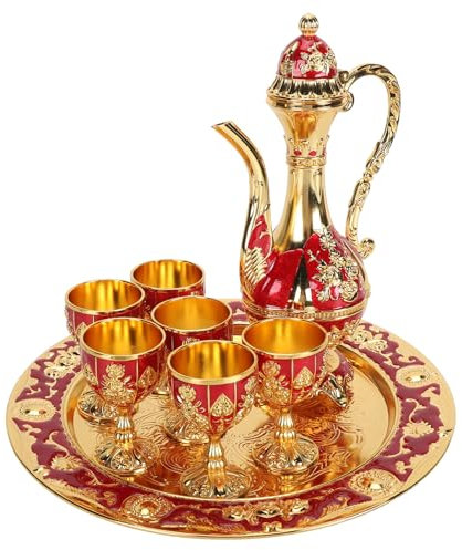 Juego De Té Turco, Tetera Turca Con Bandeja Y 6 Vasos De Té, Juego De Cafetera Turca Vintage, Juego De Tetera Turca, Copa De Vino De Aleación De Zinc Para Gabinetes De Vino, Mostradores De Bar(rojo)
