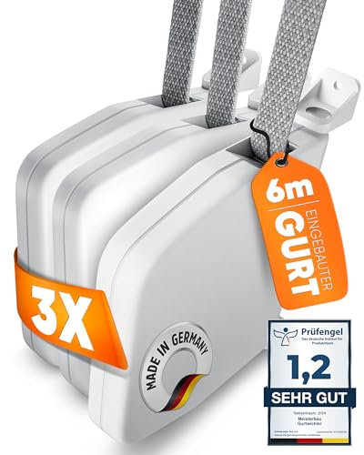 MEISTERBAU - Avvolgitore per tapparelle, 14 mm [Made in Germany] – 3 pezzi – Avvolgitore per tapparelle con cinghia integrata da 6 m da 14 mm – Avvolgitore per tapparelle orientabile a 180°