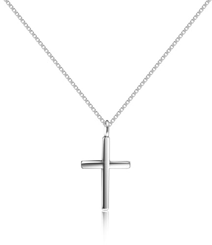 ZLLkeji Collar de Mujer Plata Hipoalergénico Collar con Colgante de Cruz Religión Básica de Plata de Ley 925 Novia, Cumpleaños Navidad Aniversario Día de San Valentín Regalo Ajustable 40+5cm