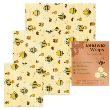 Beeswax Wraps for Food - Reusable Food Wraps | Bees Wax Cheese Bread Sandwich Wrapper | Beeswax Food Wrap | Reusable Organic Zero Waste Food Storage Beeswax Wrap | 3PCS Beeswax Wrap Waste Food Storage