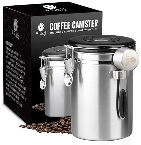 MOVASEE Kaffeedose Luftdicht mit Datumsanzeige u. CO2-Ventil - Vakuumbehälter für Kaffeepulver, Kaffeebohnen - Edelstahl Kaffeebohnen Behälter - Dekorative Teedose, Zuckerdose (Stahl)