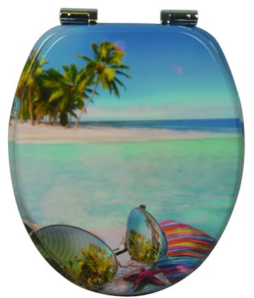 sanicomfort WC Sitz Beach, MDF Holzkern, mit Absenkautomatik, Toilettensitz mit Klodecken, Klobrille und Deckel, verchromte Metallscharniere, einfache Montage