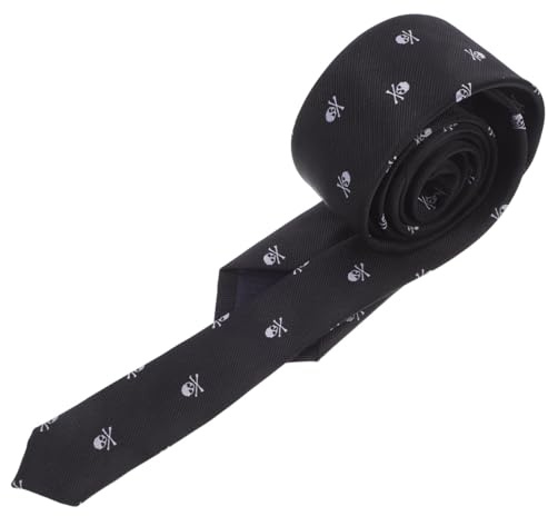 Healvian Cravate Noire Pour Hommes Et Femmes Cravate Halloween TêTe De Mort En Polyester Noir 140Cm Ultra ÉTroite IdéAle Pour DéCorations De FêTes ThéMatiques