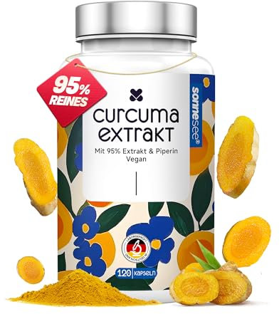 Kurkuma Hochdosiert Extrakt 4-Monats-Vorrat 120 vegane Curcuma Kapseln mit 95 % Curcuminoiden & Piperin – 15000 mg Kurkuma-Äquivalent pro Kapsel – Sonnesee – Laborgeprüft & in Deutschland hergestellt