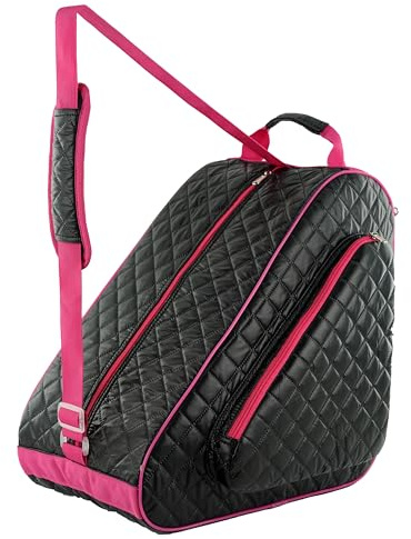 HEXIFUL Skate Bag to Carry Ice Skates, Inline Skates, Roller Skates and Quad Skates for Both Kids and Adults (Black/Pink 023)