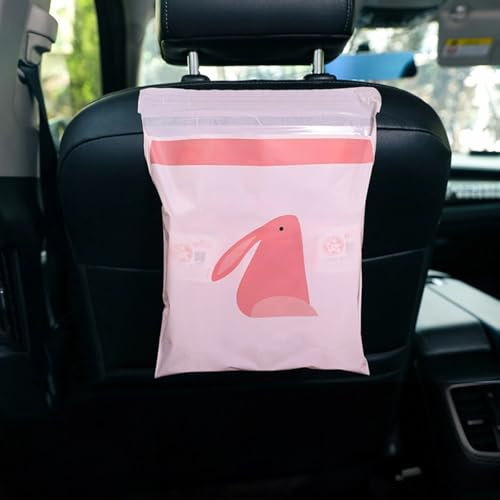 30 Count Car Trash Bin Bags Disposable Hanging Gabage Bag Self-adhesive Roadtrip Essentials for Auto Home Office Kitchen Travel Camping Hospital-Pink Rabbit