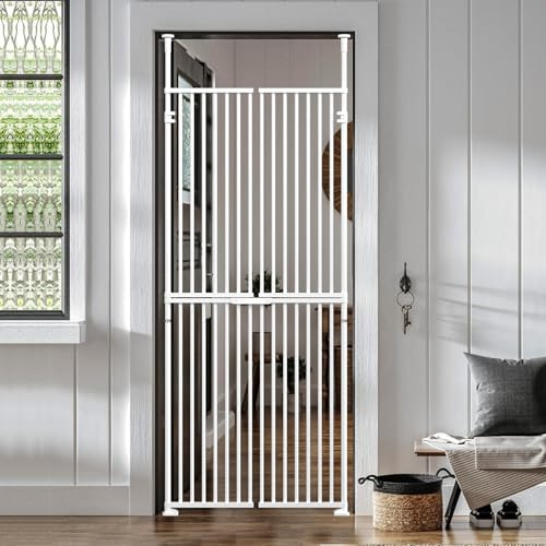 180cm Extra Tall Pet Gate Cat Door with Doors Locks Fits doors from 190-240cm Tall Extendable Adjustable Dog Gate indoor no Drilling, Pressure Mounted for Doorways Kitchen Bedroom (Width: 65-72cm(XS))