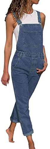 Celanisai Peto vaquero para mujer, estilo retro, con tirantes, de mezclilla, flores, mono de pierna recta, pantalones de trabajo, largos, sin mangas, con bolsillos, peto, pantalones azules, pantalones