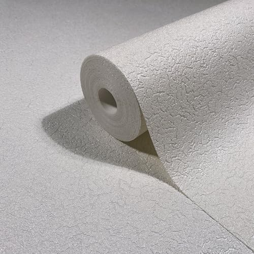 marburg Tapete Weiß Struktur, Putzoptik Wandtapete für Wohnzimmer und Schlafzimmer, Made in Germany, 10,05 x 0,53 Meter