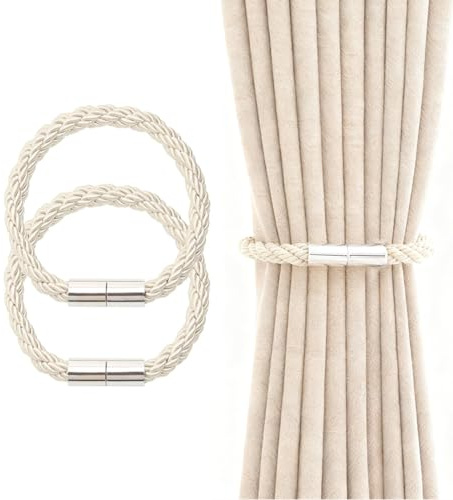 HattusaShield - Juego de 2 abrazos magnéticos para cortinas de color beige y sujetadores de fijación, de punto a mano, diseño moderno y elegante para ventanas de hogar y oficina