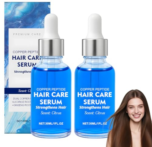 Copper Peptide Hair Growth Serum 2 x 30 ml, serum para el crecimiento del cabello y cuidado del cuero cabelludo, suero de cobre para péptidos contra la caída del cabello, reduce el encrespamiento y