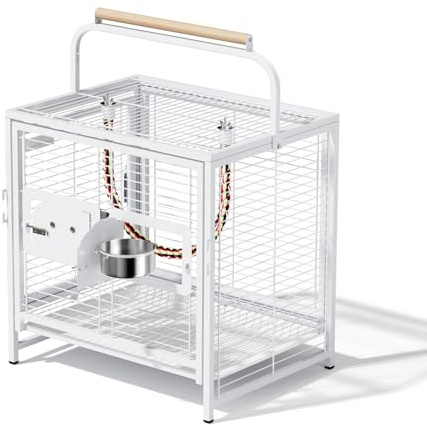 LEADZM Grande Cage à Oiseaux, Cage à perruches, nichoir avec Plateau de Nettoyage Coulissant et Verrouillage de sécurité, 65 x 48 x 37 cm Blanc
