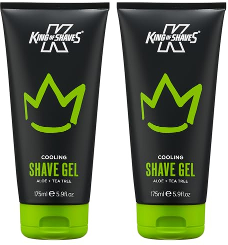 King of Shaves Gel de Afeitar Refrescante para Hombre Pack Dúo Fórmula Sensible con Aloe Vera y Árbol de Té, 2 x 175ml, Vegano, 96% Ingredientes Naturales, Hecho en el Reino Unido