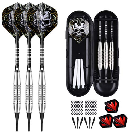 Darts Plastic Tip Set - 18g Soft Tip Darts - 16g Dart Barrels w/ 50 O-Rings + 6 Shafts（Black Aluminum & White Plastic Rods + Extra 50 Replacement Soft Tips Accessories for Electronic Dart Board
