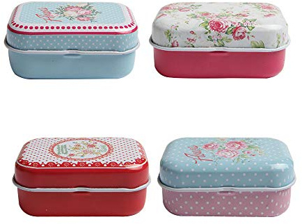 Ximimark 4Pcs Mini Flower Tin Trinket Jewelry Coin Box Tinplate Storage Case Small Rectangular