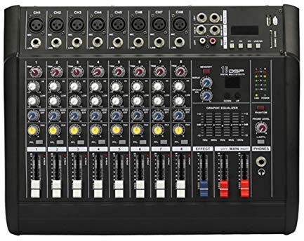 AFYH Live Mixers, Studio Mixing Desks 8-channel Bluetooth digital audio mixer with power amplifier effect comes with 110v-220v voltage conversion for KTV conference multi-channel mixer