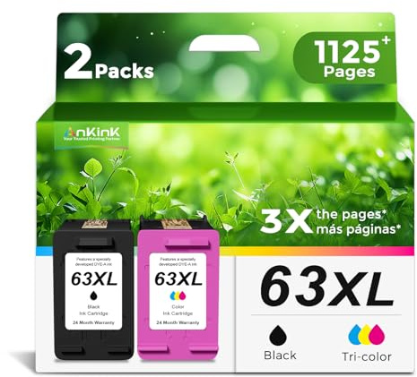Ankink 63XL Ink Cartridges Replacement for HP 63 XL (Black Color Combo Pack) Fit for HP63 3830 4650 4652 4655 5200 5252 5255 5258 4520 4512 1112 2132 3630 3632 3631 2130 4510 4654 Printers BK Tricolor