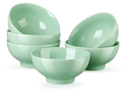 LOVECASA Serie Sweet Cuencos para Cereales Juego de 6 Piezas Tazones de Porcelana 15.5cm 660ML Tazon Redondo. Se Puede Usar en Lavavajillas, Verde Cian