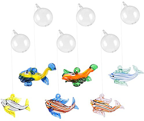 VILLCASE Mignon Flottant Pendentif Boule Fish Tank Décoration Simulation Poissons Fish Tank Aquarium Flotteur Boule De Décoration Pendaison Soufflé en Verre Décor De Poissons 6 Pièces