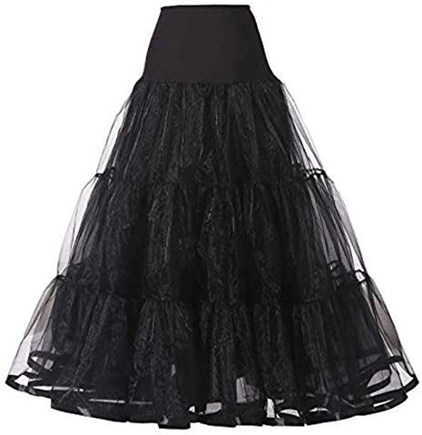 Verve Jelly Damen Krinoline Petticoat Reifrock Ballkleid Unterrock Bodenlang Rock ohne Knochen A-Linie Hochzeitsrock Schwarz S/M