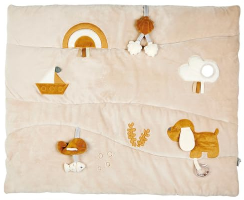 Nattou 15-Activity Thick-Padded Playmat/Crawling Blanket, Detachable Toys, Machine Washable, Foldable, Space-Saving Storage, 100 Percent Super Soft Polyester, PETA Approved, Dog Charlie, 100 x 80 cm