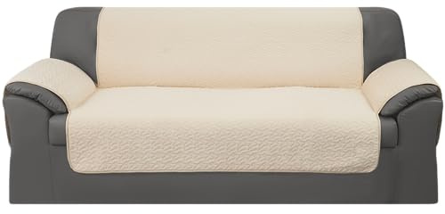 GFD Textiles - Cubre Sofa 3 Plazas 150 cm, Funda para Sofá Ajustable, Forros para Sofás Antideslizante, Fundas Sofá Acolchado, Protector Sofá Duradero Perros Gatos Mascotas (3 plazas, Beige)