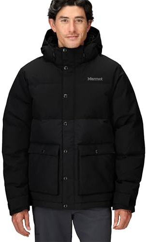 Marmot Män Fordham Jacket, Varm Dunjacka, Isolerad Vinterjacka Med Huva, Vindtät Dunparkas, Lätt, Packbar Utomhusjacka, Black, S