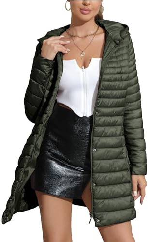 Geschallino Chaquetas para Mujer Talla Grande Acolchada Largo Ligera Abrigo con Capucha 7148APlus Verde 3XL