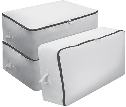 3 piezas de lona de algodón 100% natural, 12 oz de grosor, bolsa de almacenamiento suave para ropa de cama, edredones, almohadas, mantas, organizador de almacenamiento de armario, transpirable y