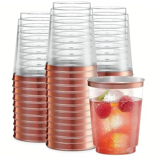 50 Pièces Tasses à Dessert Gobelets à boire Tasses à Vin en Bordées D'or Coupe,12oz 360ml Gobelets Réutilisables Verres à Vin de Fête Élégant pour Champagne Bière Cocktail Martini Soda(or rose)