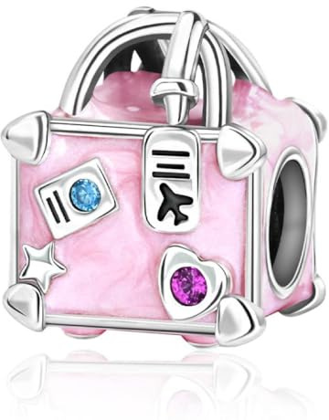 Charmes Le coffre rose Charmes pour Bracelets - Charms de Perles ajourées en Argent Sterling 925, charmes pour Bracelets et Colliers pour Femmes